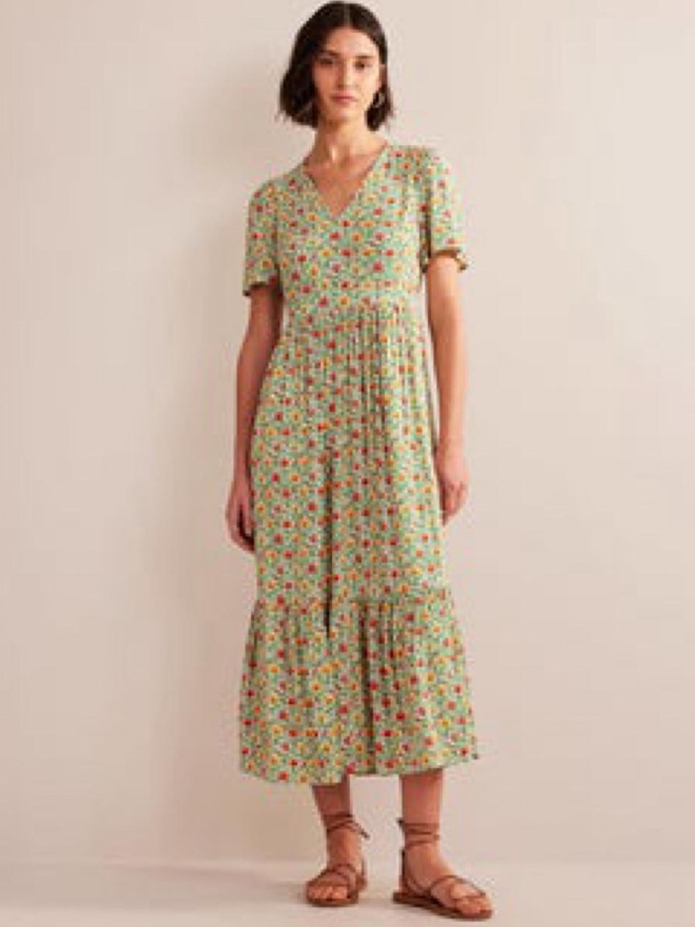 Boden Floral V-Neck Tiered Midi Maxi Dress US 12 Petite